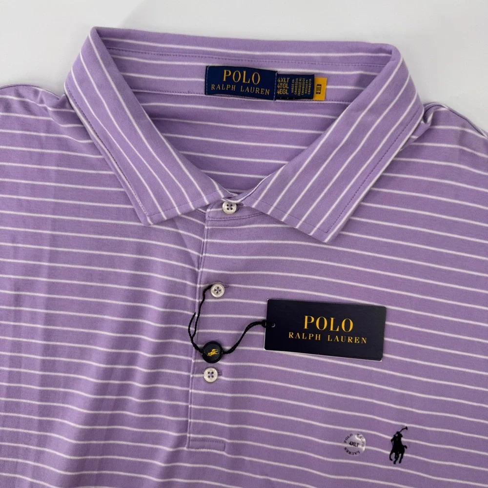 Polo Ralph Lauren Polo Shirt Mens 4XLT Purple White Striped Short Sleeve Pony
